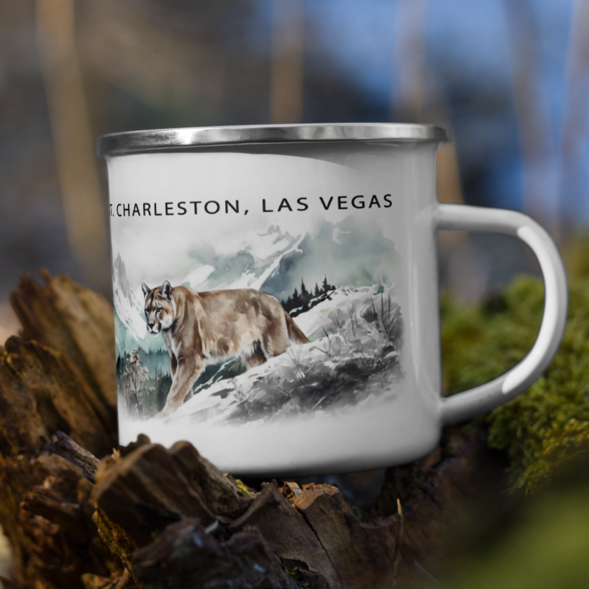 Enamel Mt. Charleston Mountain Lion Camping Mug